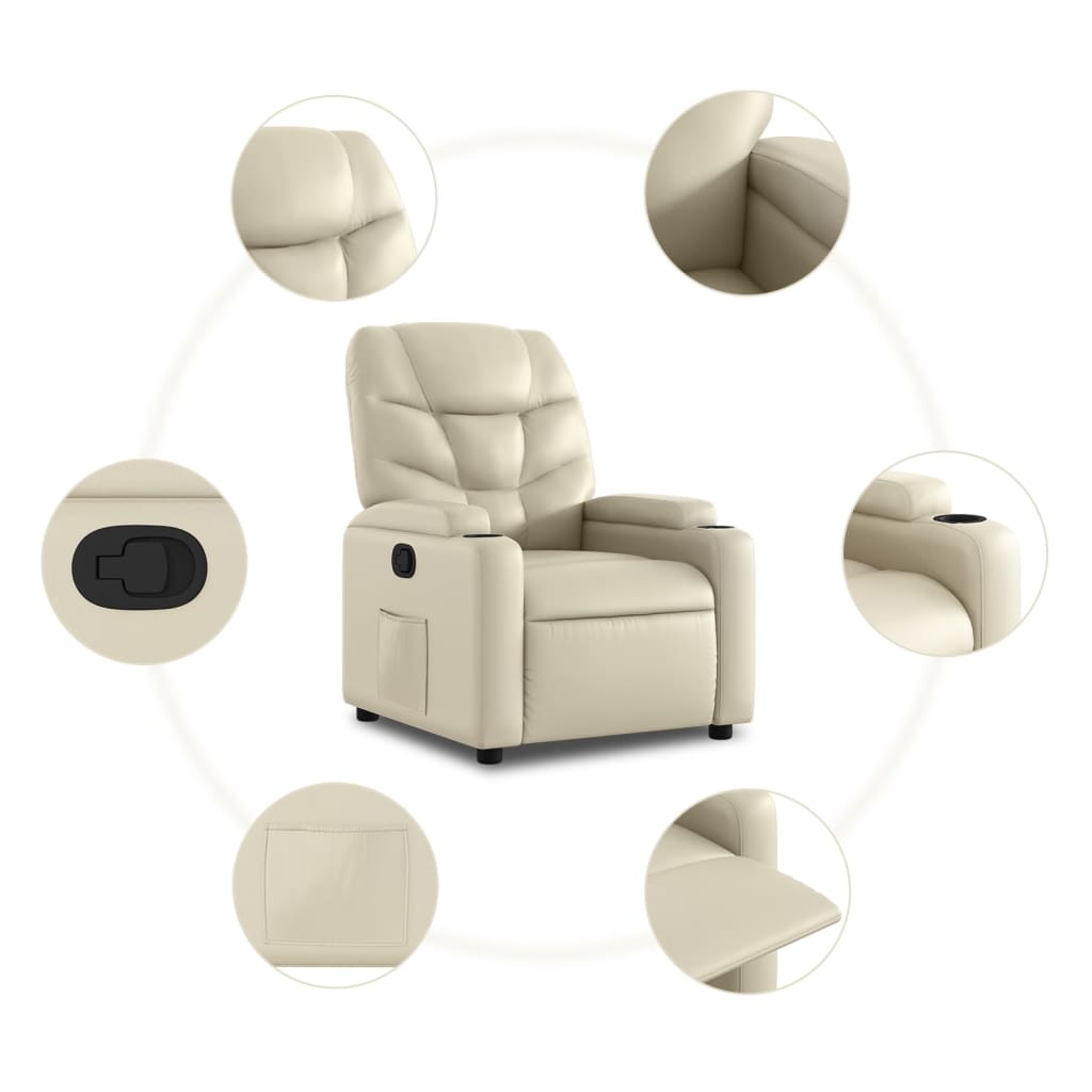 vidaXL atpūtas krēsls, atgāžams, krēmkrāsas mākslīgā āda