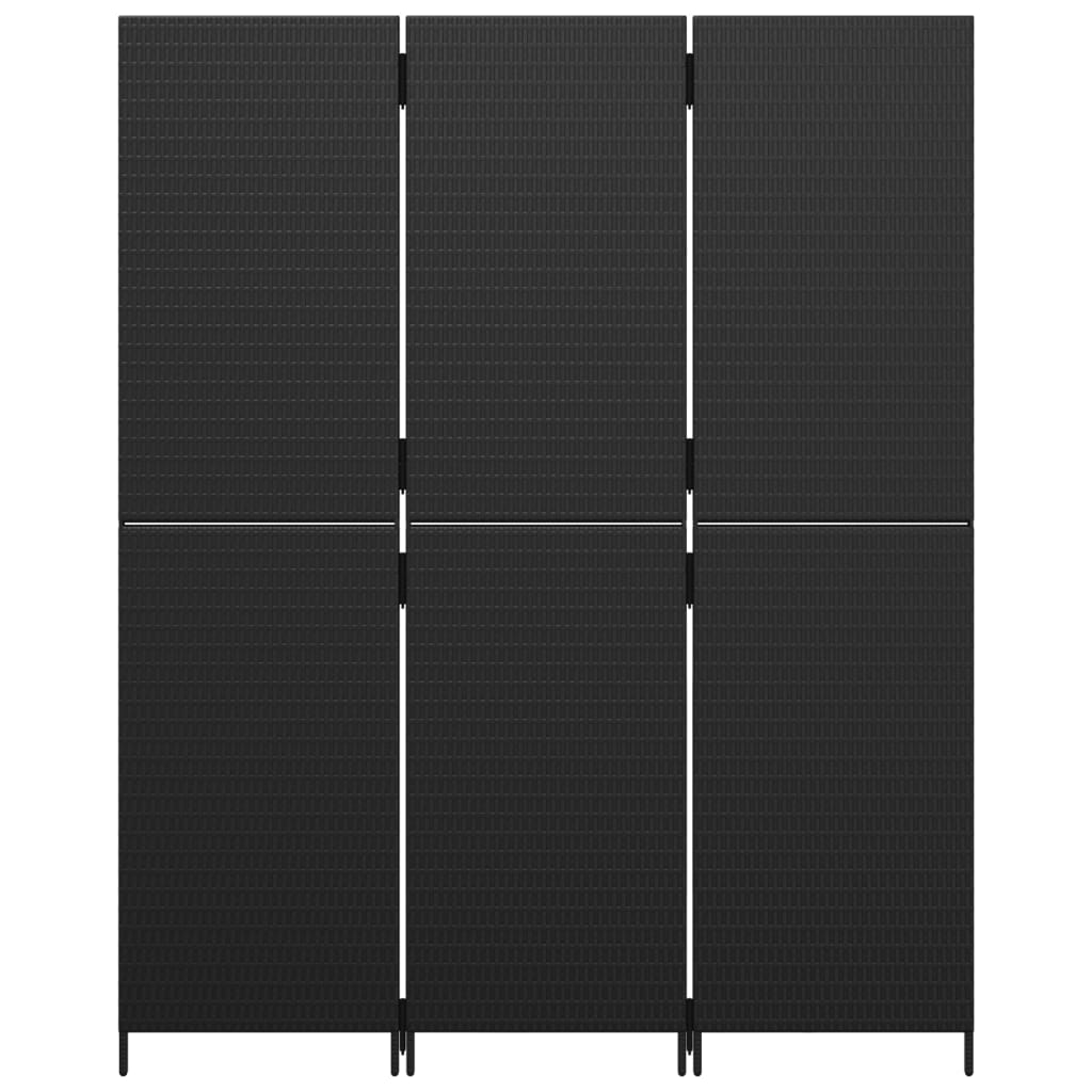 vidaXL istabas sadalītājs, 3 paneļi, melna polirotangpalma