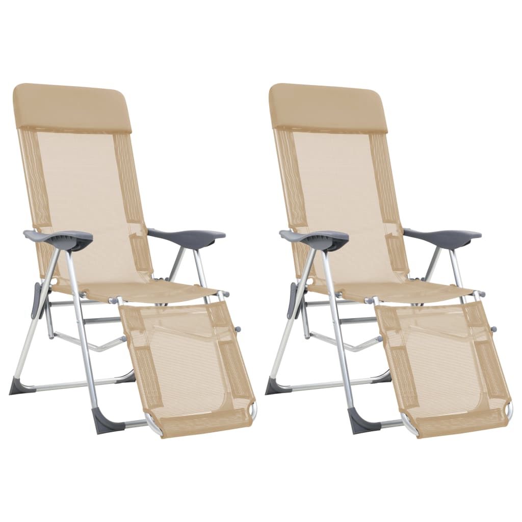 vidaXL salokāmi kempinga krēsli, kāju balsti, 2 gab., bēšs tekstilēns
