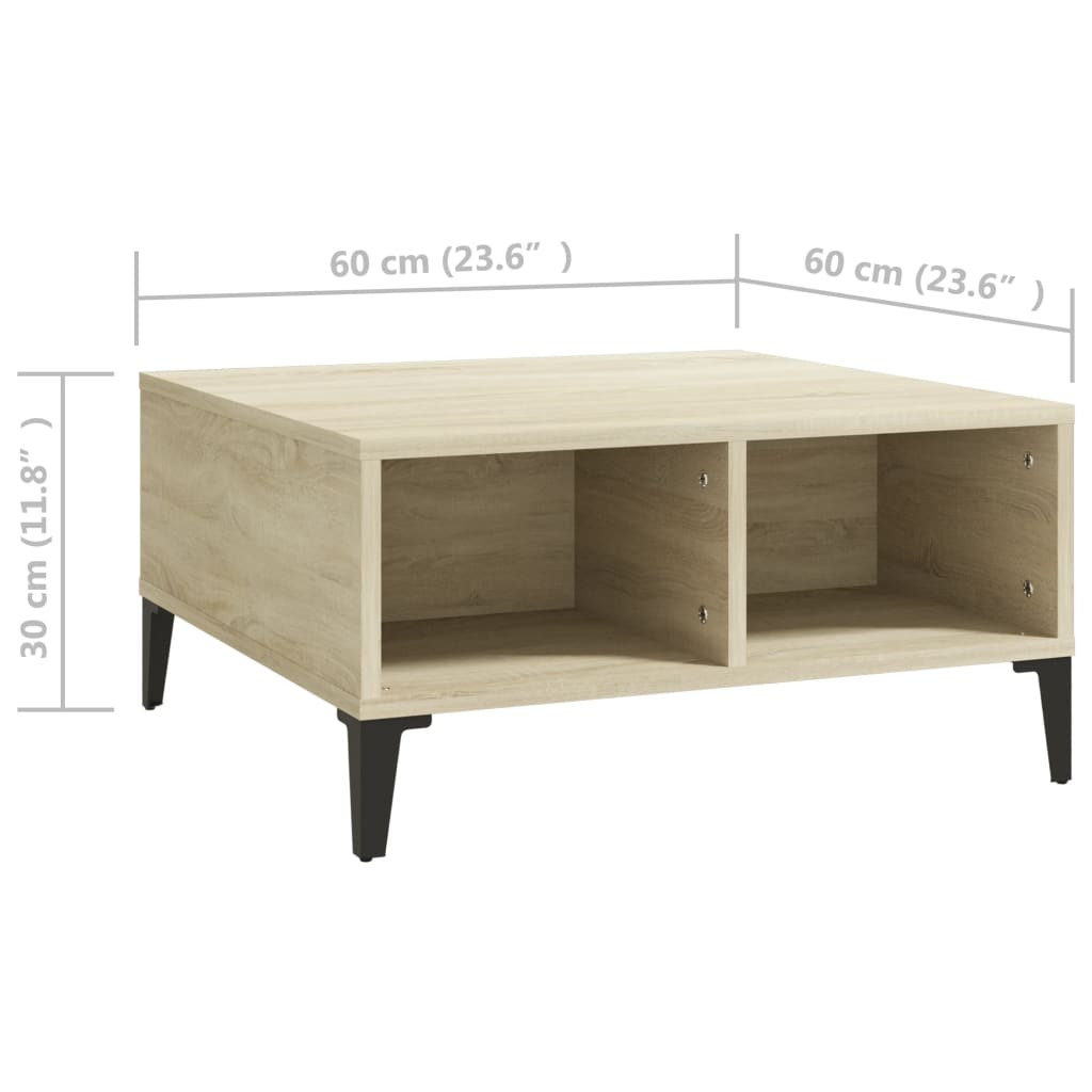 vidaXL kafijas galdiņš, ozolkoka krāsā, 60x60x30 cm, skaidu plāksne