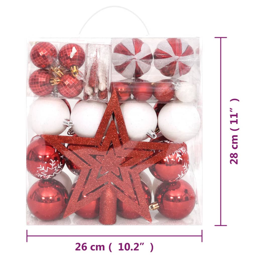 vidaXL Ziemassvētku eglīšu rotājumi, 64 gab., sarkani un balti