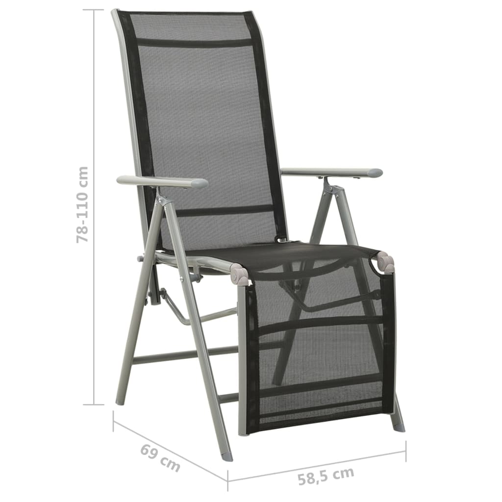 vidaXL atgāžami dārza krēsli, 2 gab., tekstilēns, alumīnijs, sudraba