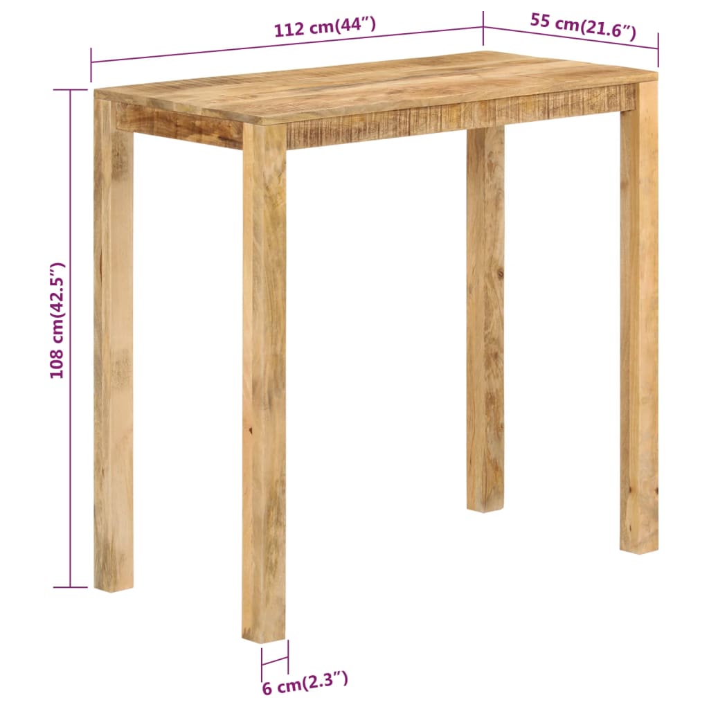 vidaXL bāra galds, 112x55x108 cm, mango masīvkoks