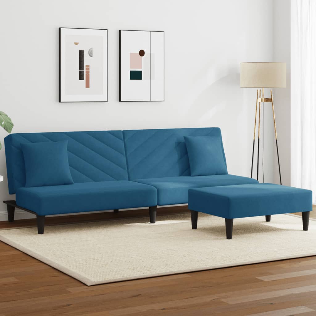 vidaXL divdaļīgs dīvānu komplekts ar spilveniem, zils samts