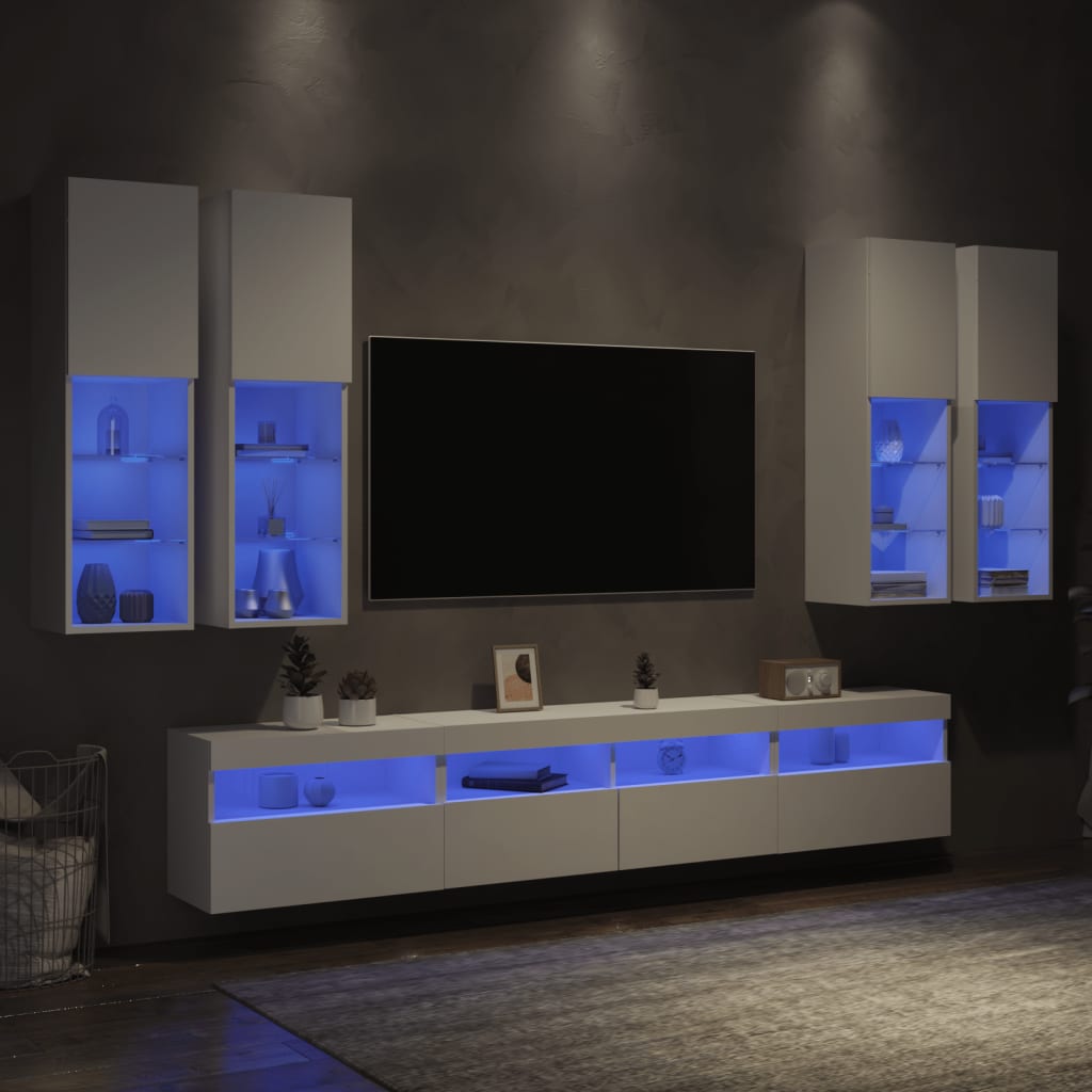 vidaXL TV sienas skapīši ar LED, 7 gab., balti