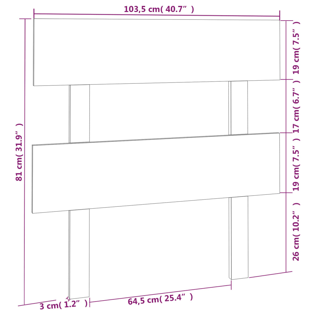 vidaXL gultas galvgalis, melns, 103,5x3x81 cm, priedes masīvkoks