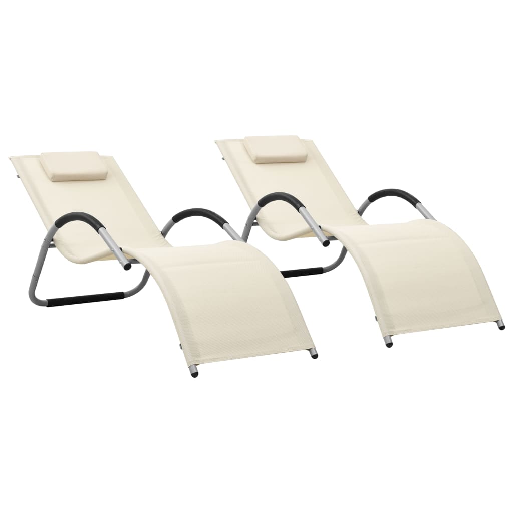 vidaXL sauļošanās krēsli, 2 gab., tekstilēns, krēmkrāsa ar pelēku
