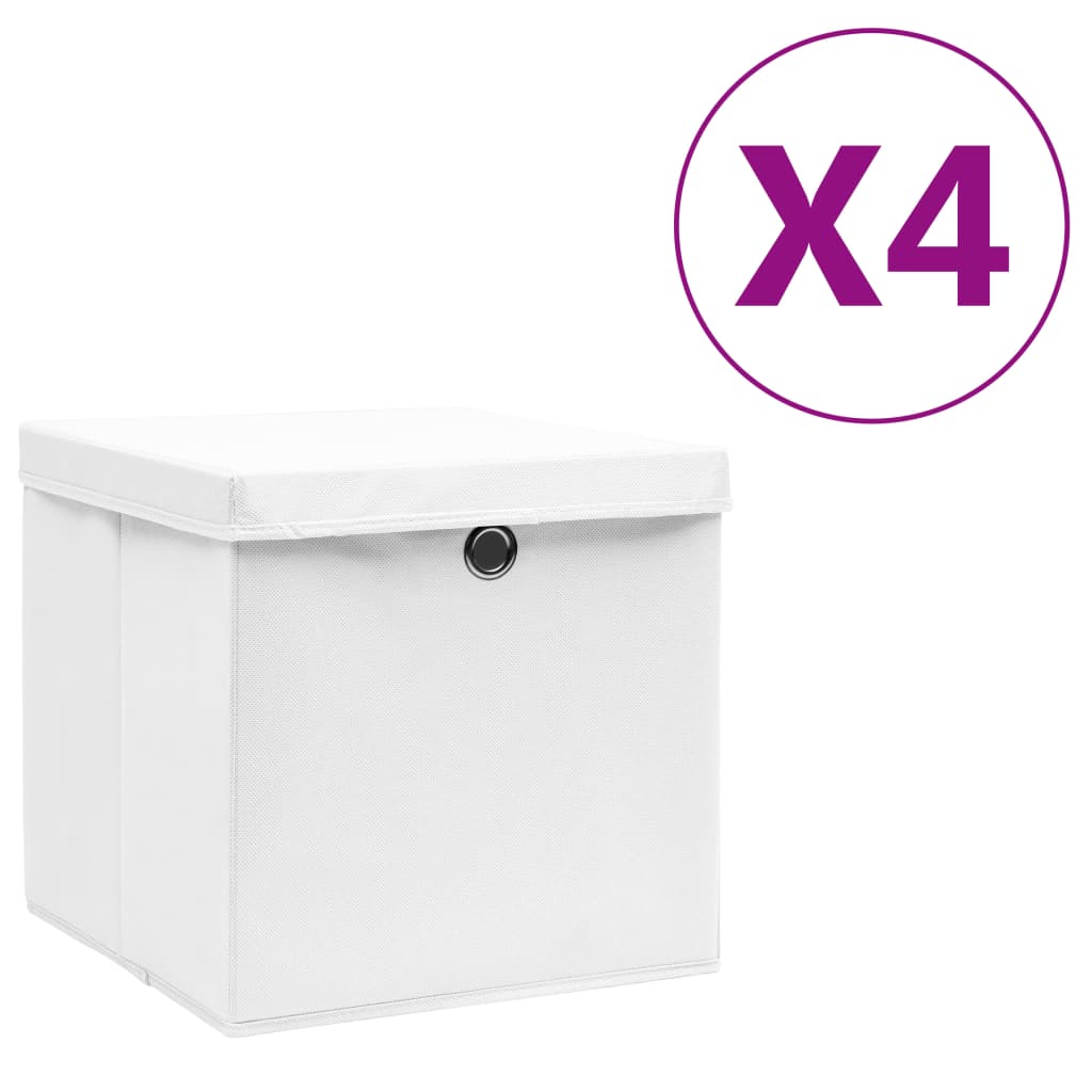 vidaXL uzglabāšanas kastes ar vāku, 4 gab., baltas, 28x28x28 cm