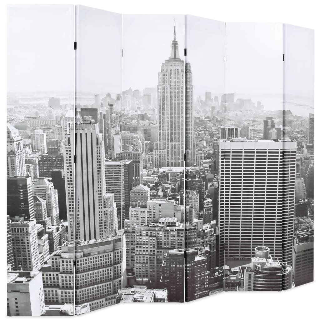 vidaXL istabas aizslietnis, 228x170 cm, saliekams, Ņujorka, melnbalts
