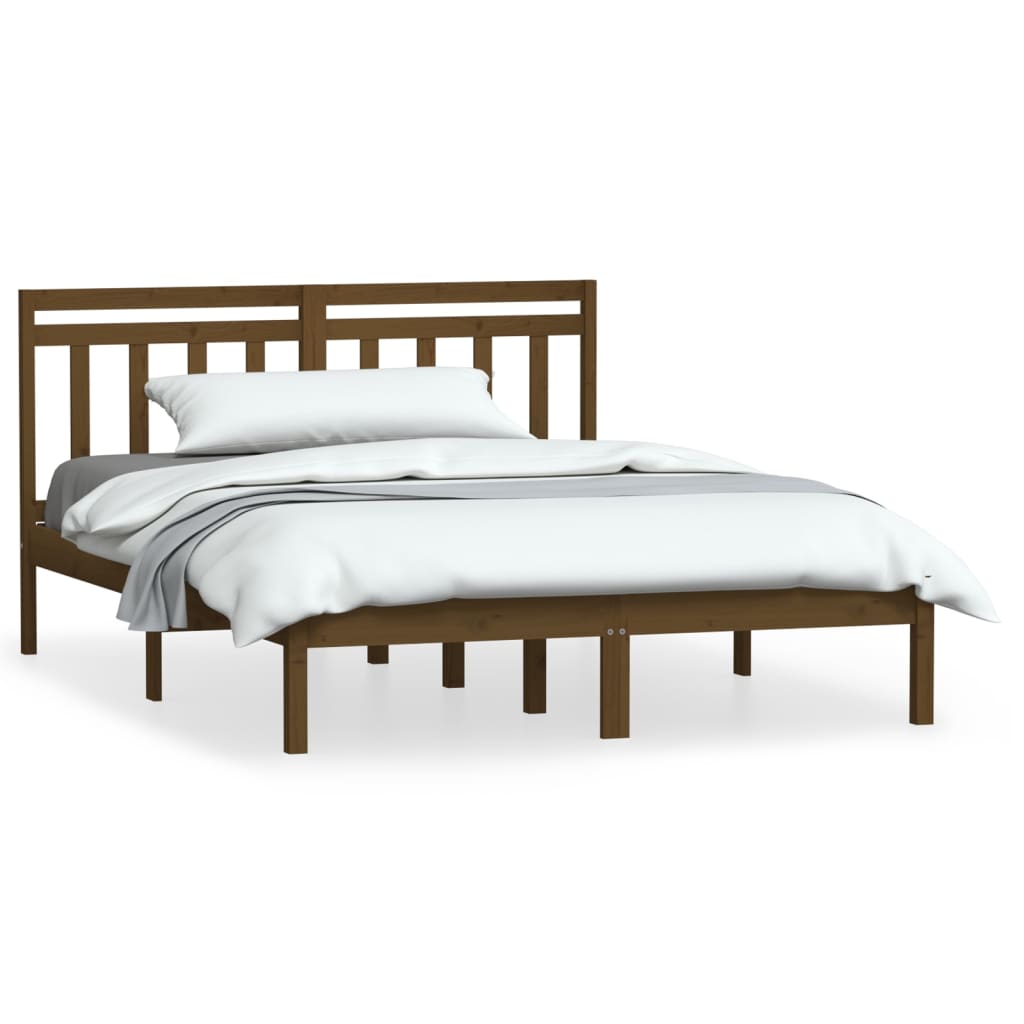 vidaXL gultas rāmis, medus brūns, 150x200 cm, King izmērs, masīvkoks