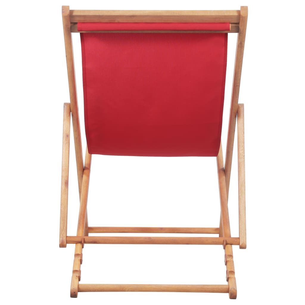vidaXL salokāms pludmales krēsls, sarkans audums, koka rāmis