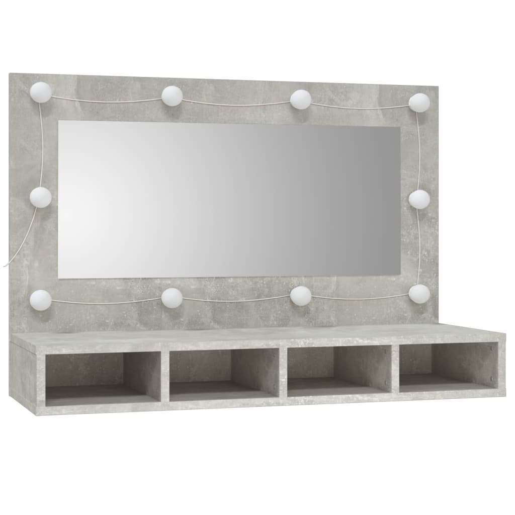 vidaXL spoguļskapītis ar LED, betona pelēks, 90x31,5x62 cm