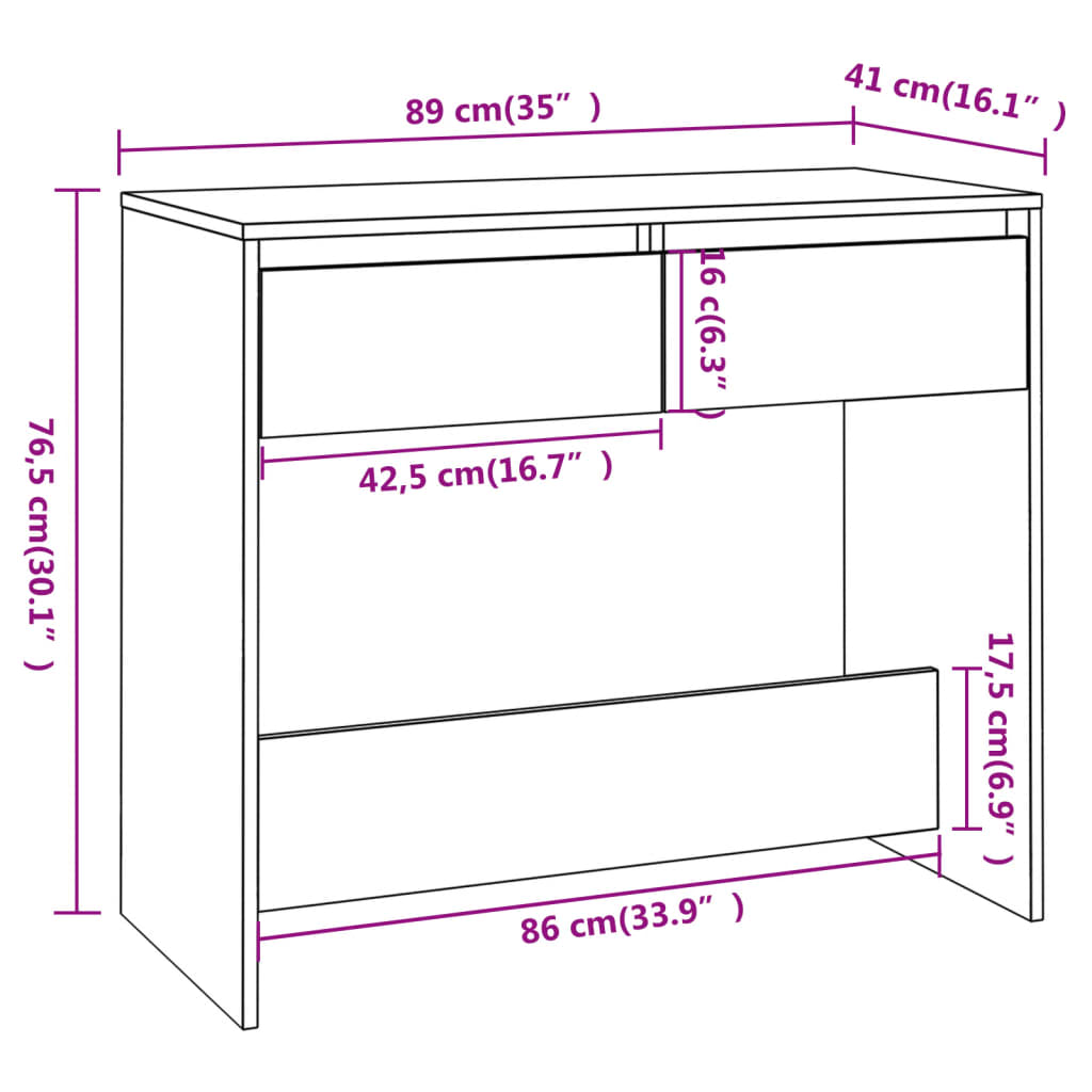 vidaXL konsoles galdiņš, ozolkoka krāsa, 89x41x76,5 cm, tērauds