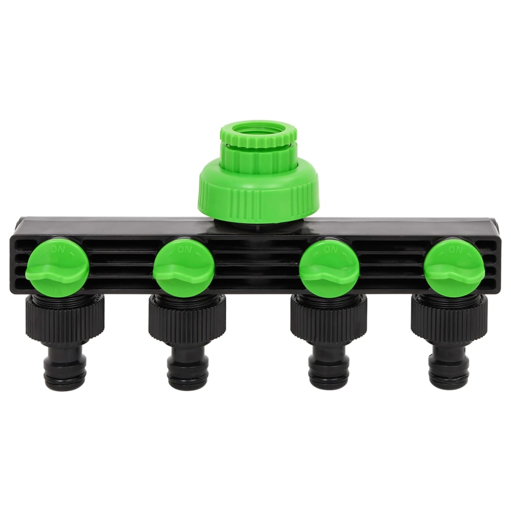 vidaXL 4-virzienu krāna adapteris, zaļš, melns, 19,5x6x11 cm, ABS, PP