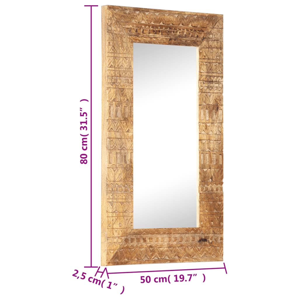 vidaXL spogulis, 80x50x2,5 cm, ar kokgriezumiem, mango masīvkoks