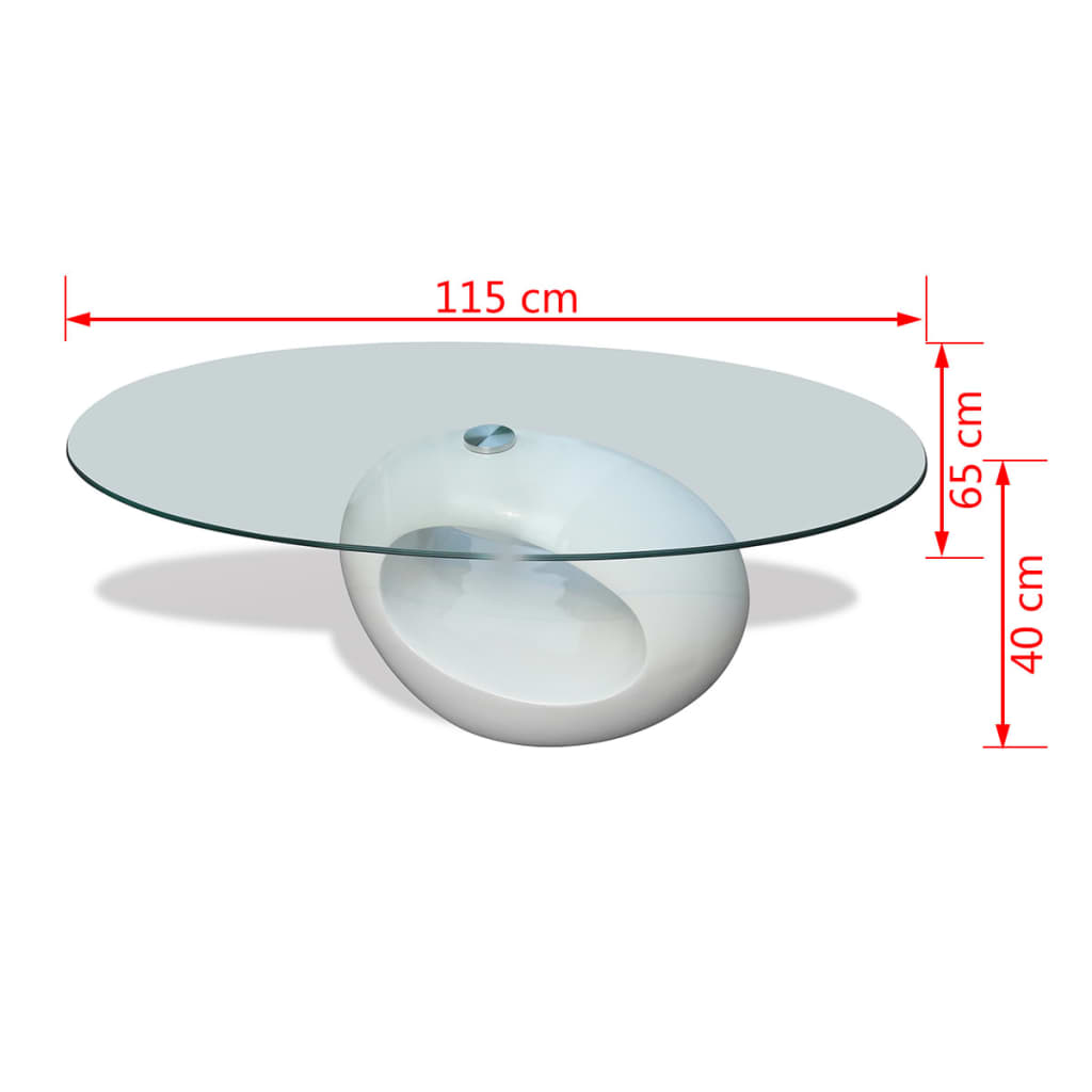 vidaXL kafijas galdiņš ar ovālas formas stikla virsmu, spīdīgs, balts