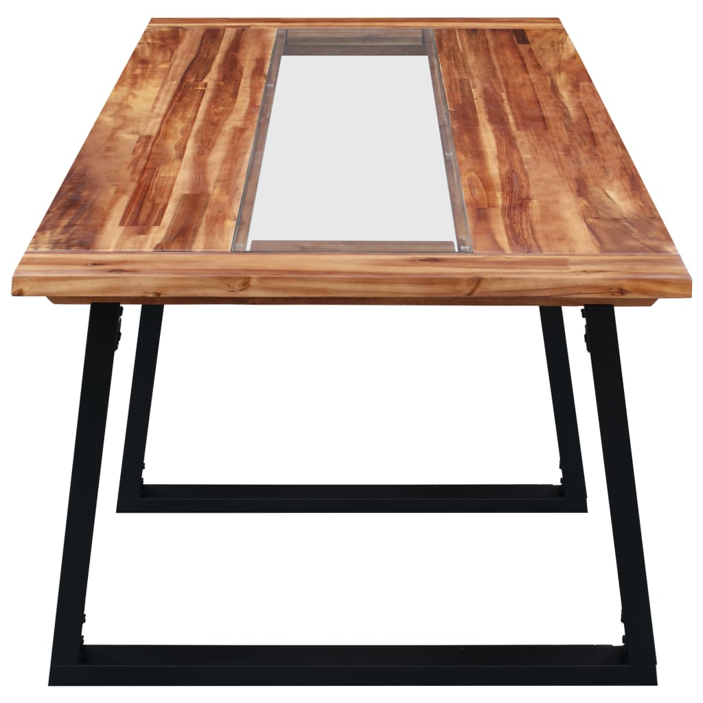 vidaXL virtuves galds, 180x90x75 cm, akācijas masīvkoks un stikls