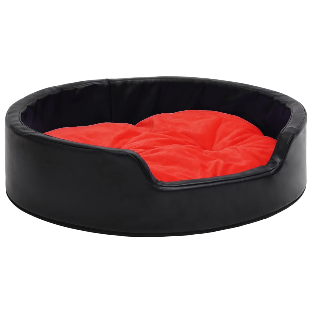 vidaXL suņu gulta, melna ar sarkanu, 99x89x21 cm, plīšs, mākslīgā āda