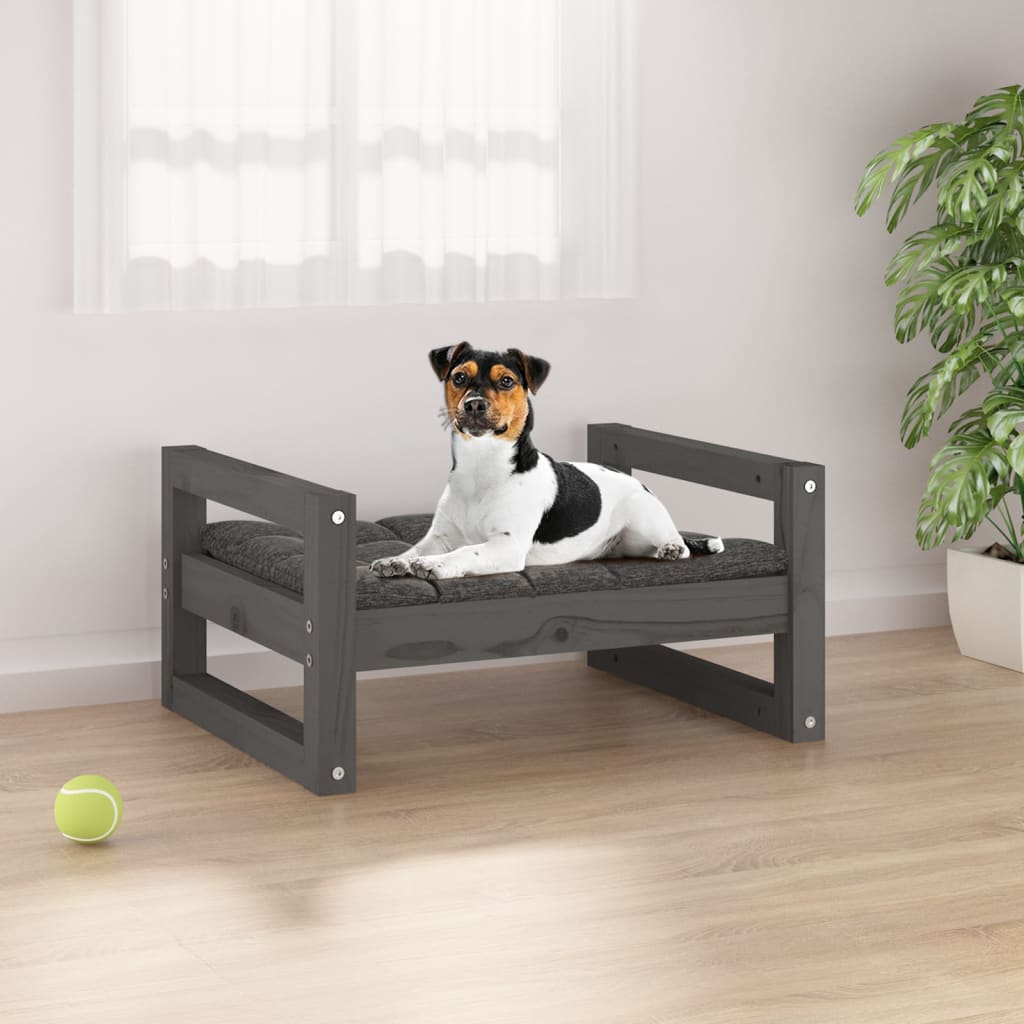vidaXL suņu gulta, pelēka, 55,5x45,5x28 cm, priedes masīvkoks