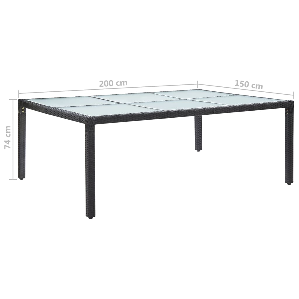 vidaXL dārza galds, 200x150x74 cm, melna PE rotangpalma