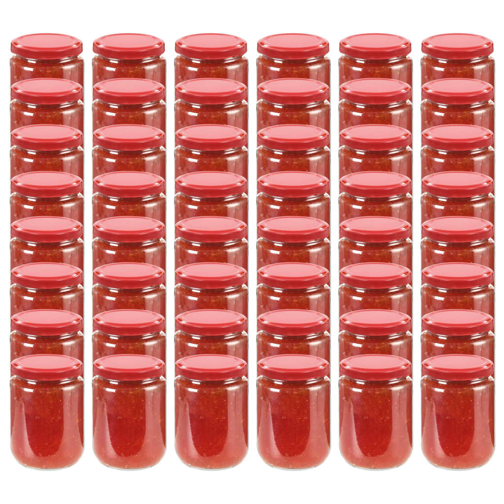 vidaXL ievārījuma burciņas, sarkani vāciņi, 48 gab., 230 ml