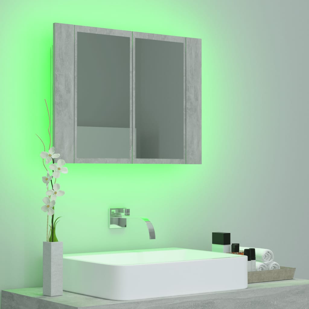vidaXL vannasistabas spoguļskapītis ar LED, betona pelēks, akrils