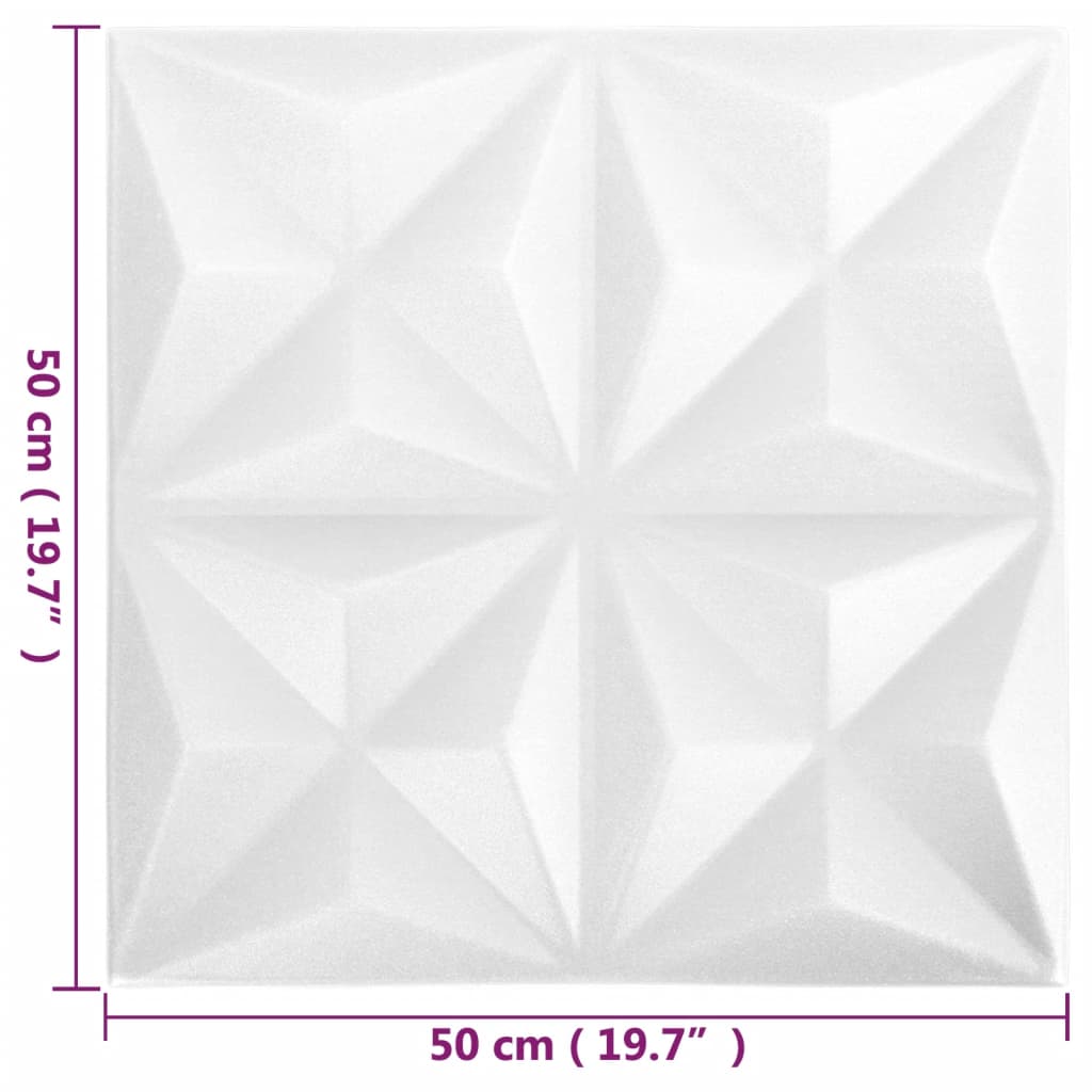 vidaXL 3D sienas paneļi, 24 gab., 50x50 cm, balts origami, 6 m²