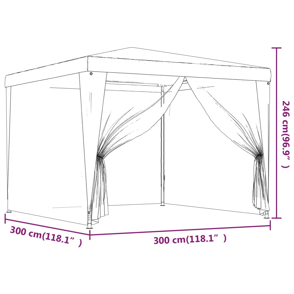vidaXL svinību telts, ar 4 sieta sienām, 3x3 m, pelēka, HDPE