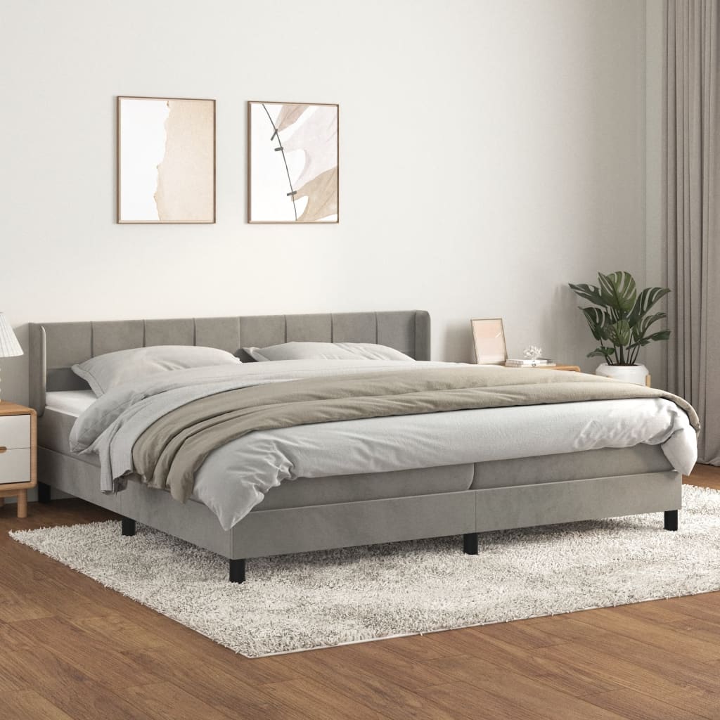 vidaXL atsperu gulta ar matraci, gaiši pelēka samts, 200x200 cm