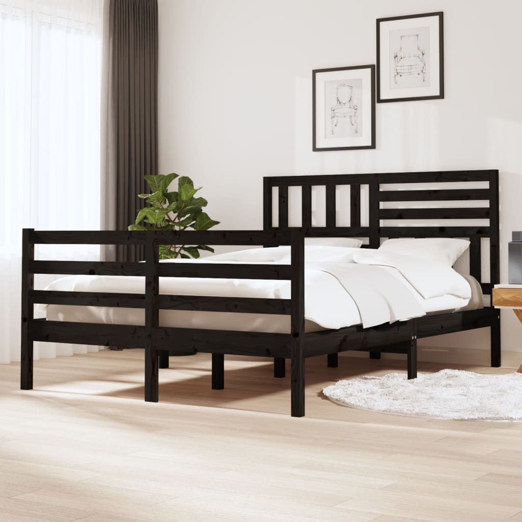 vidaXL gultas rāmis, melns, masīvkoks, 120x200 cm