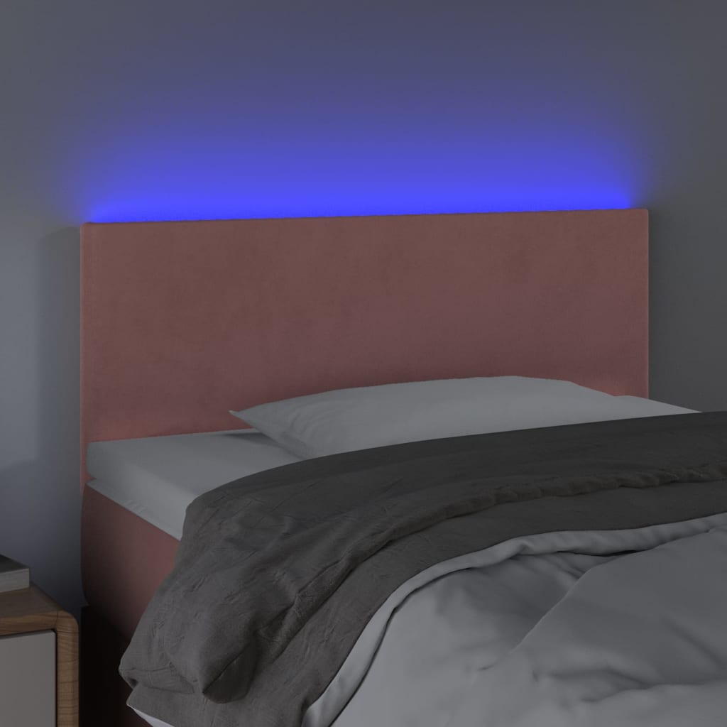 vidaXL gultas galvgalis ar LED, 80x5x78/88 cm, rozā samts