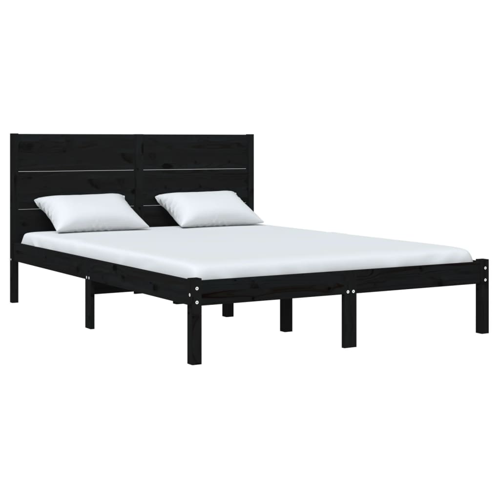 vidaXL gultas rāmis, melns masīvkoks, 120x190 cm, mazs, divvietīgs