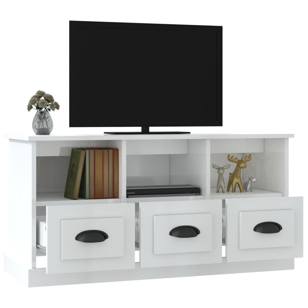 vidaXL TV skapītis, spīdīgi balts, 100x35x50 cm, inženierijas koks