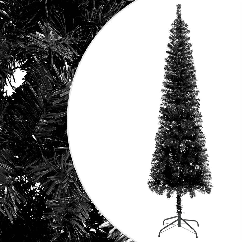 vidaXL mākslīgā Ziemassvētku egle ar LED, šaura, melna, 210 cm
