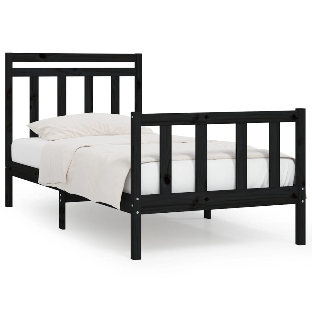 vidaXL gultas rāmis, melns, priedes masīvkoks, 90x200 cm