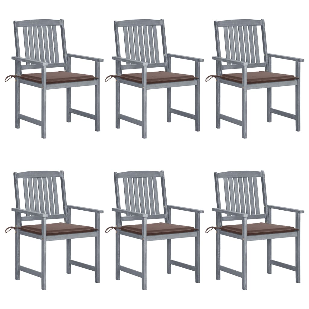vidaXL dārza krēsli ar matračiem, 6 gab., akācijas masīvkoks, pelēki