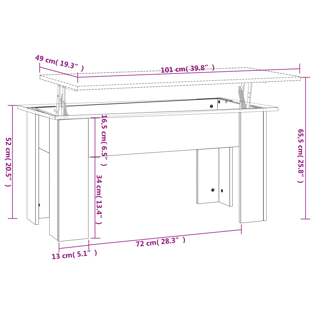 vidaXL kafijas galdiņš, balts, 101x49x52 cm, inženierijas koks