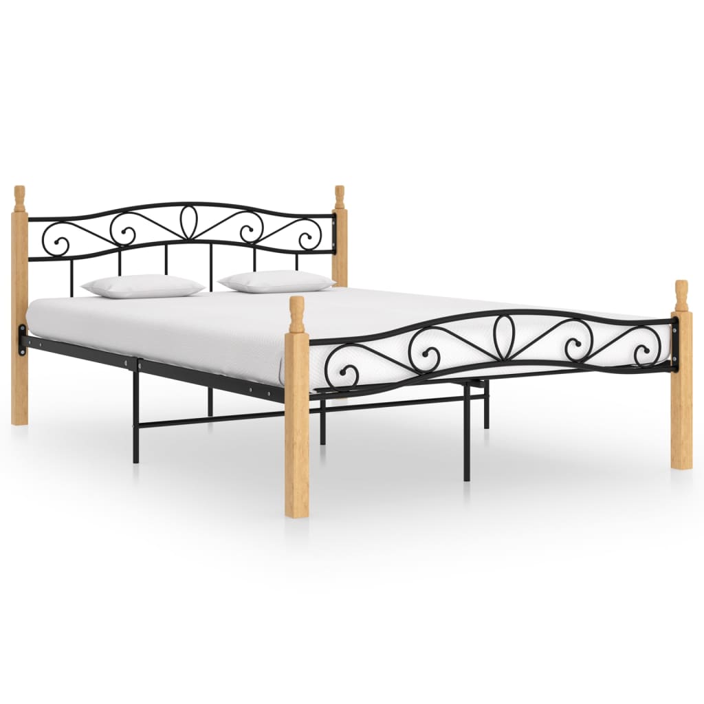 vidaXL gultas rāmis, melns, metāls un ozola masīvkoks, 160x200 cm