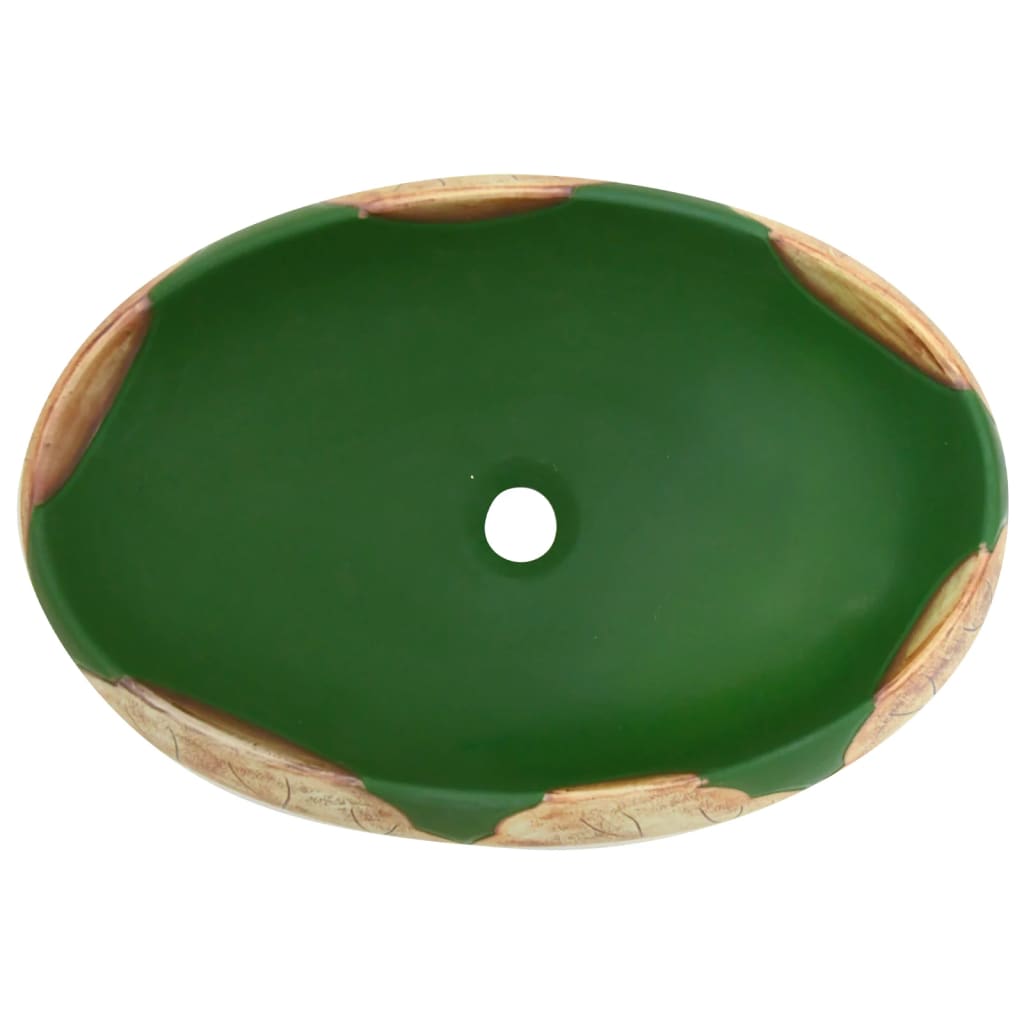 vidaXL izlietne, liekama uz virsmas, zaļa un brūna, ovāla, 59x40x15 cm