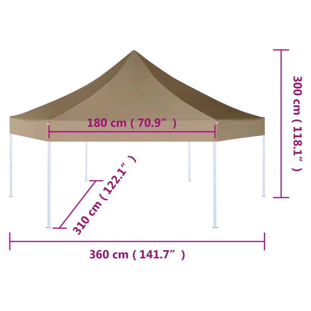 vidaXL sešstūra telts, saliekama, 3,6x3,1 m, pelēkbrūna, 220 g/m²