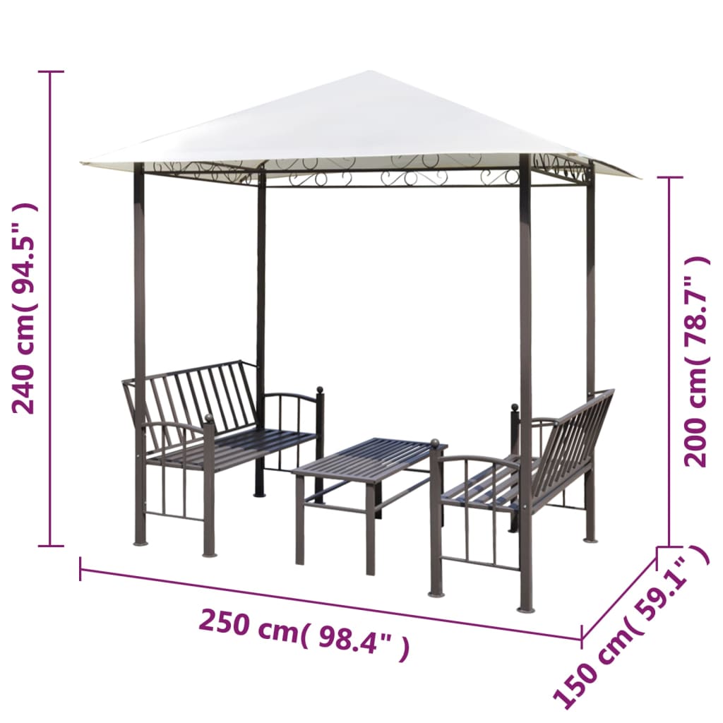 vidaXL dārza nojume ar galdu un soliem, 2,5x1,5x2,4 m