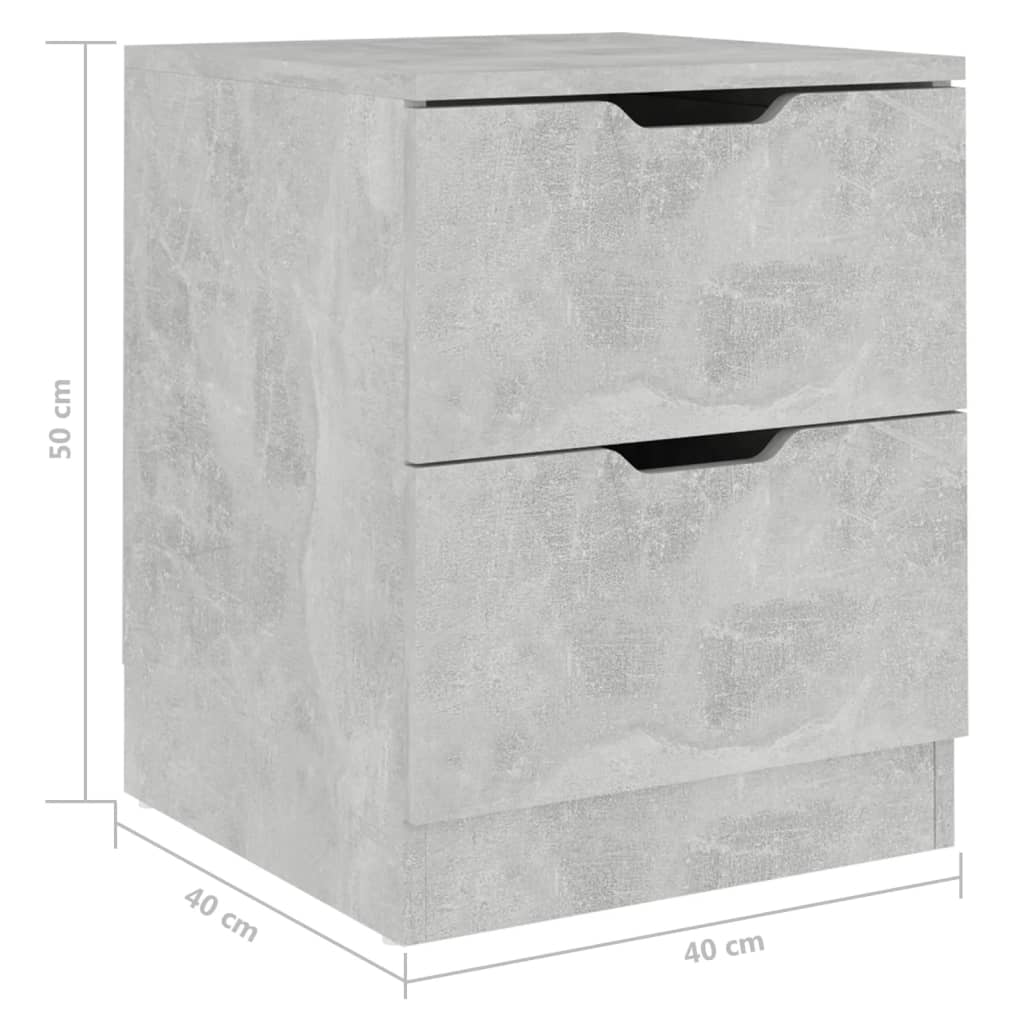 vidaXL naktsskapīši, 2 gab., betonpelēki, 40x40x50 cm, skaidu plāksne