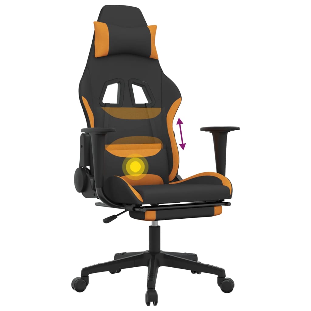 vidaXL masāžas datorspēļu krēsls ar kāju balstu, melns, oranžs audums