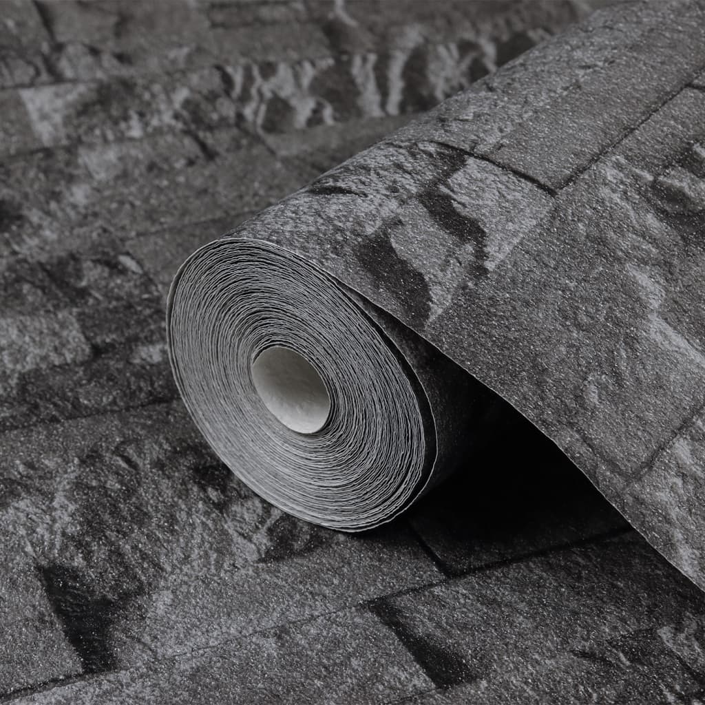 vidaXL tapete, 3D akmens dizains, melna