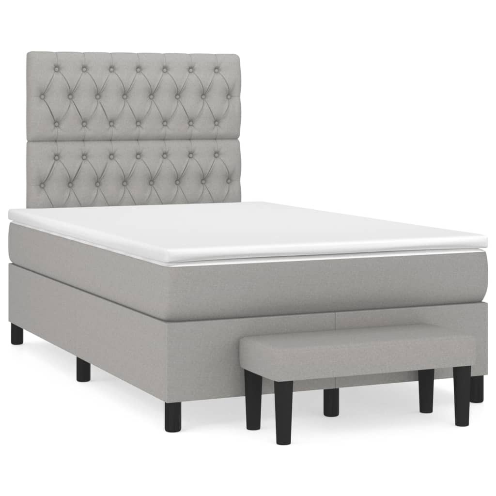 vidaXL atsperu gulta ar matraci, gaiši pelēka audums, 120x190 cm