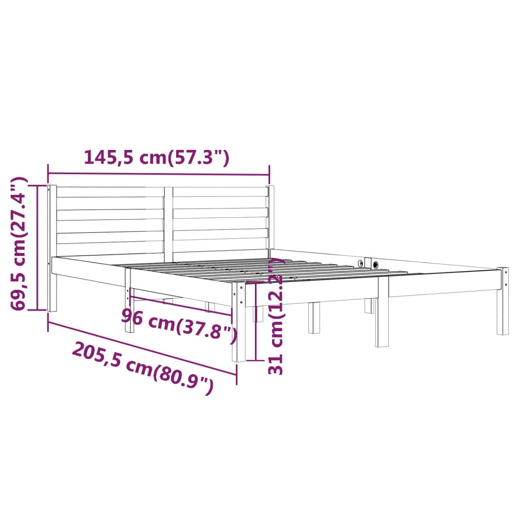 vidaXL gultas rāmis, priedes masīvkoks, 140x200 cm, pelēks