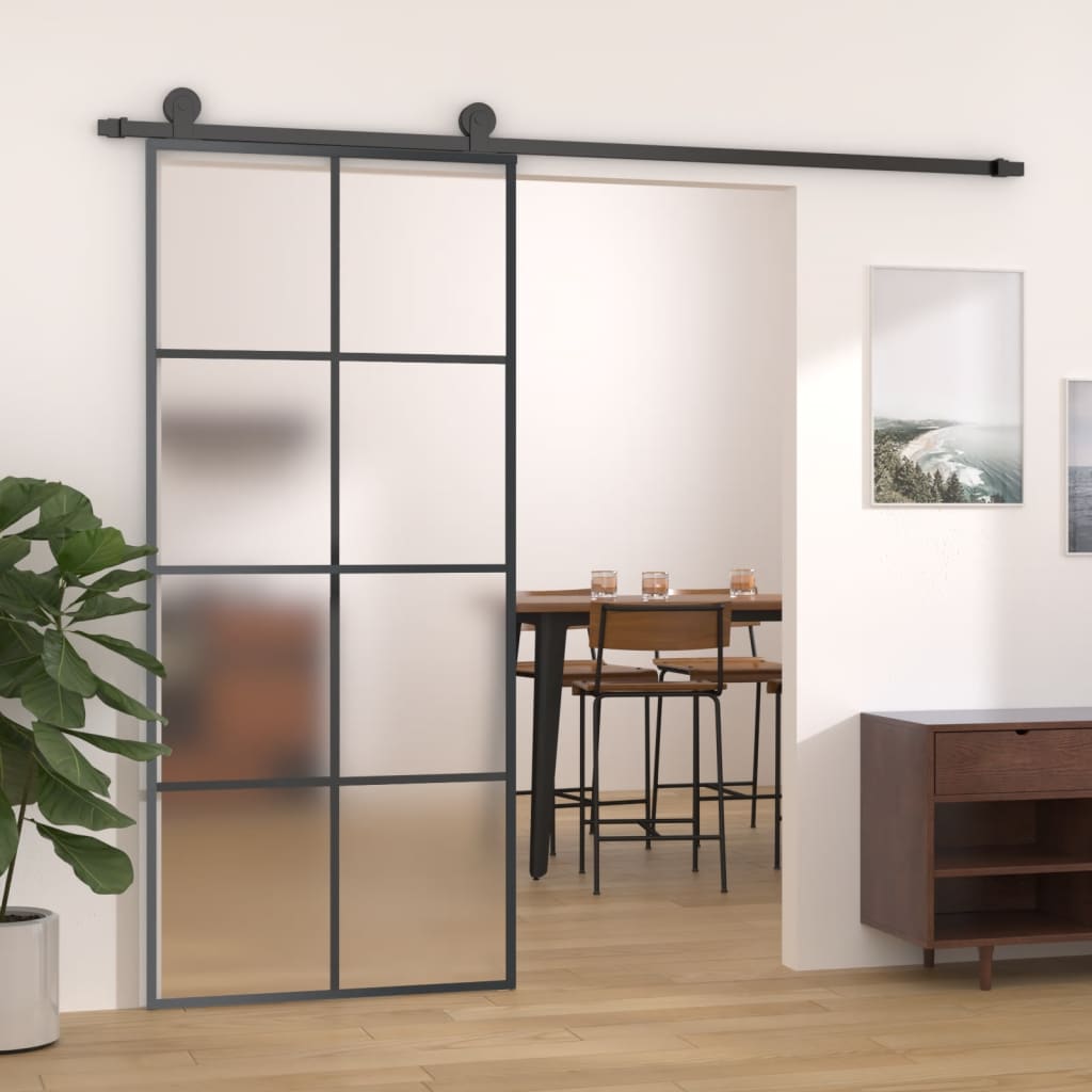 vidaXL bīdāmās durvis, alumīnijs un ESG stikls, 90x205 cm, melnas