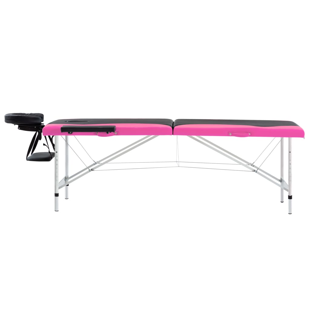 vidaXL saliekams masāžas galds, 2 daļas, alumīnijs, melns ar rozā