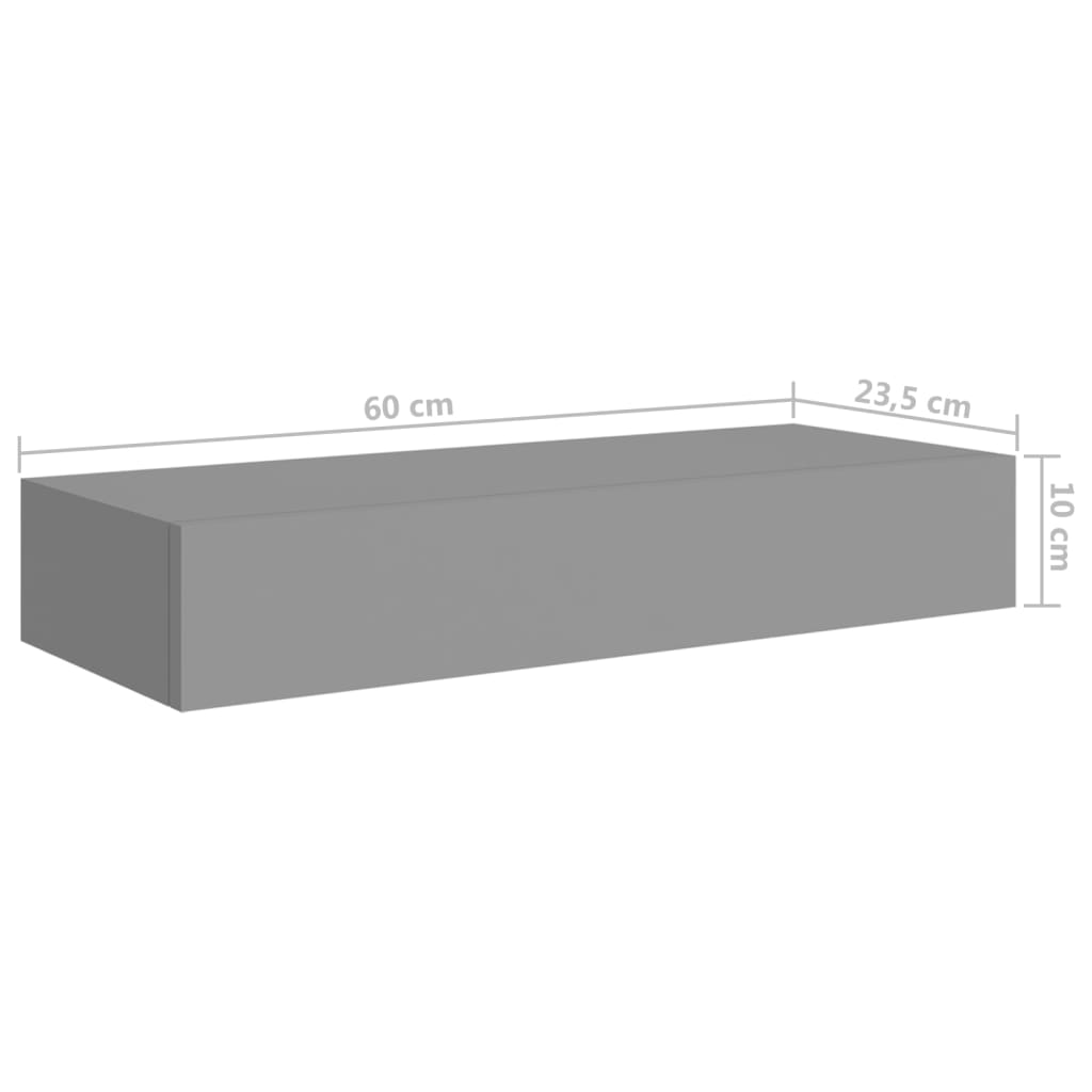 vidaXL sienas atvilktņu plaukti, 2 gab., pelēki, 60x23,5x10 cm, MDF