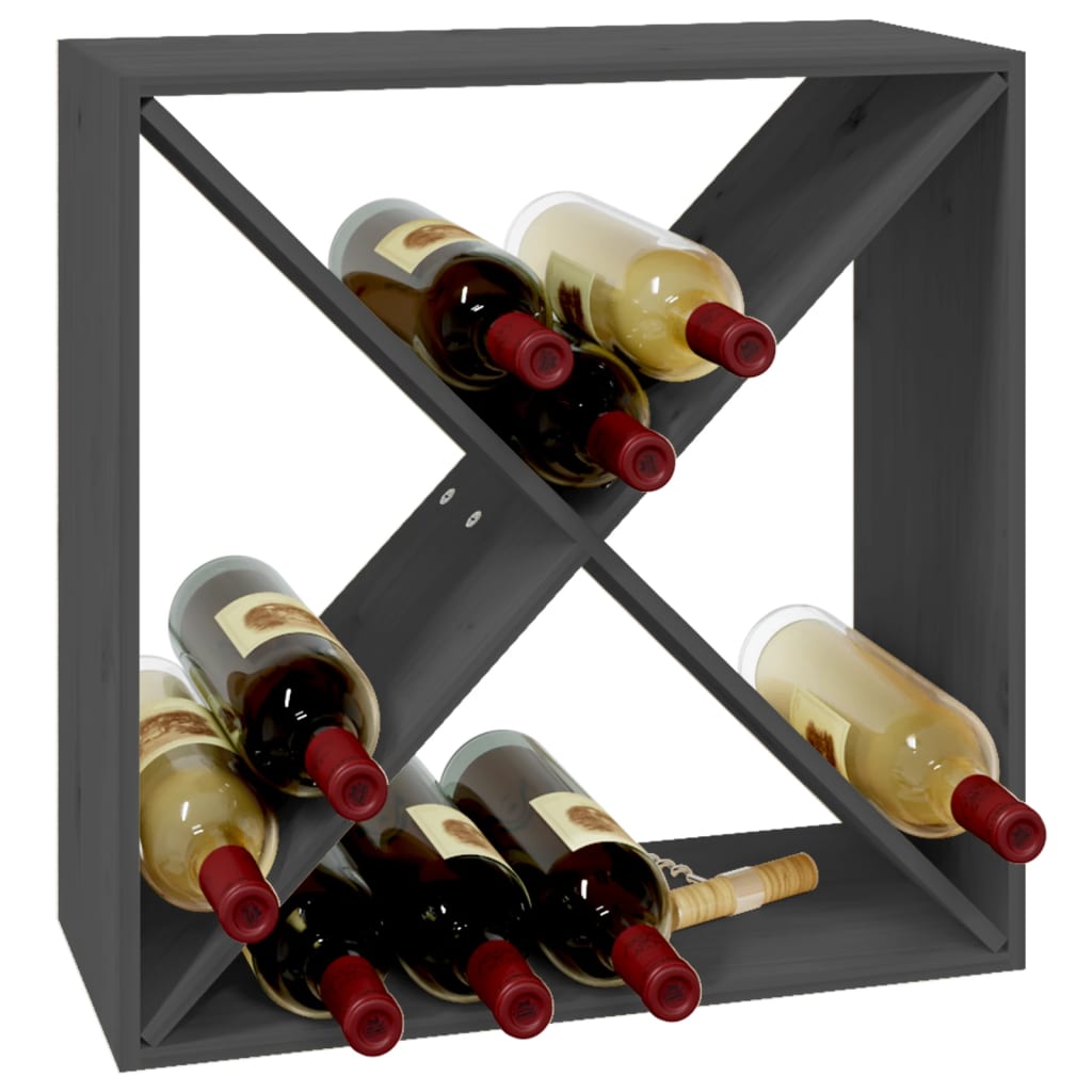 vidaXL vīna pudeļu plaukts, pelēks, 62x25x62 cm, priedes masīvkoks